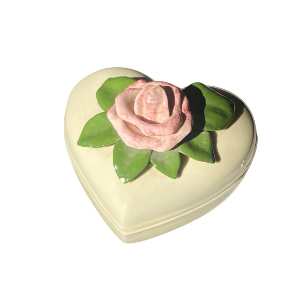 Rose Ceramic Heart Container